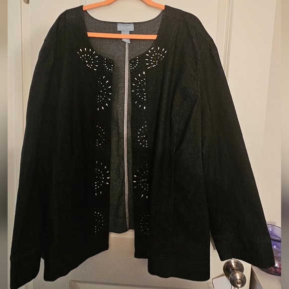 Liz & Me Jackets & Blazers - Catherines Brand - Dark Blue/Black Open Front Jacket with Studded Design